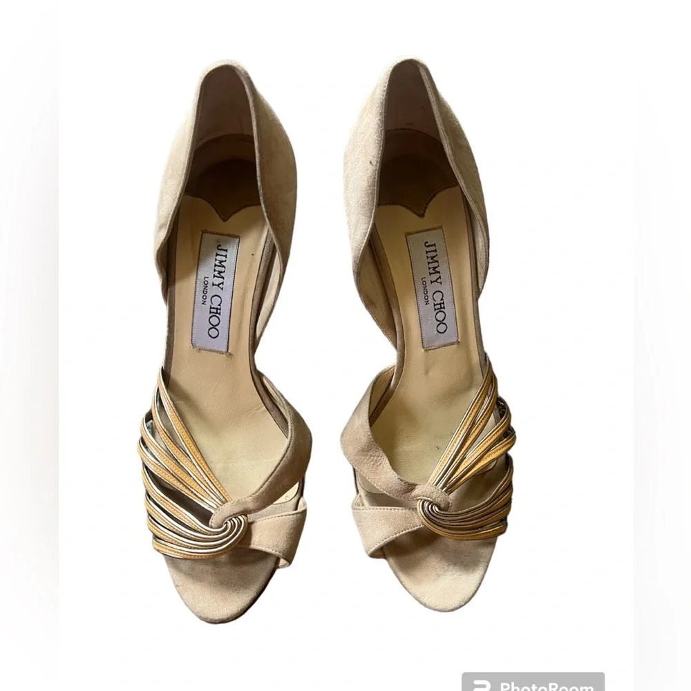 Jimmy Choo Suede Peep Toe Heels, size 35.5